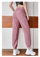 Calças esportivas de fitness mulheres elástico cintura/pé secagem rápida solta ciclismo correndo yoga calças femininas streetwear pantalon femme