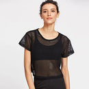 Camisa de yoga de malha feminina sexy manga curta camiseta esporte blusa cobrir secagem rápida roupas de ginásio correndo tanque de fitness sportwear