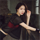 Camisa de yoga de malha feminina sexy manga curta camiseta esporte blusa cobrir secagem rápida roupas de ginásio correndo tanque de fitness sportwear