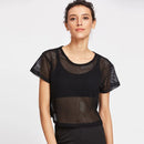 Camisa de yoga de malha feminina sexy manga curta camiseta esporte blusa cobrir secagem rápida roupas de ginásio correndo tanque de fitness sportwear