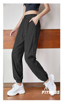 Calças esportivas de fitness mulheres elástico cintura/pé secagem rápida solta ciclismo correndo yoga calças femininas streetwear pantalon femme