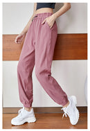 Calças esportivas de fitness mulheres elástico cintura/pé secagem rápida solta ciclismo correndo yoga calças femininas streetwear pantalon femme