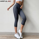 Cintura alta sem costura leggings esporte feminino colheita calças de yoga listra elástica capris ginásio treino leggings meninas fitness correndo collants