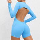 2025 conjunto de yoga sem costas macacão de uma peça curto feminino fitness ginásio macacão manga longa roupas de treino para mulher roupas esportivas