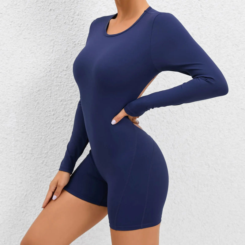 2025 conjunto de yoga sem costas macacão de uma peça curto feminino fitness ginásio macacão manga longa roupas de treino para mulher roupas esportivas