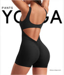 Roupas de ginástica femininas yoga sólido ruched sem costas sem mangas gola quadrada magro sexy macacão ropa deportiva mujer ginásio playsuits