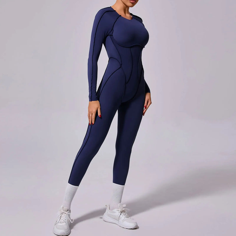 Macacão de yoga de uma peça feminino conjunto de manga comprida secagem rápida terno de yoga ginásio terno de treinamento roupas esportivas bodysuits feminino conjunto de fitness