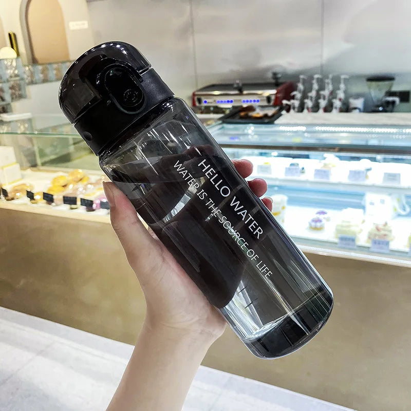 Garrafa de água transparente portátil, 780ml, esportes, viagem, transparente, à prova de vazamento, copo fosco para academia, fitness, escola ao ar livre