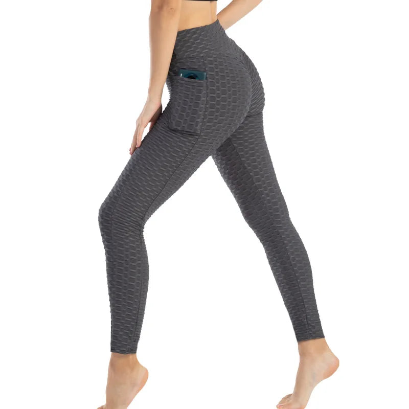 Moda feminina bolso bolha calças elásticas magro leggings ginásio correndo ciclismo calças de fitness cintura alta hip lift leggings feminino