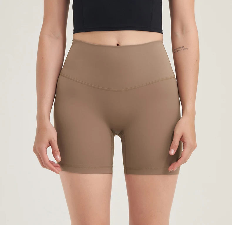 SOISOU Shorts femininos de nylon, academia, yoga, leggings, cintura alta, elástico, apertado, respirável, sem linhas estranho, shorts de ciclismo femininos