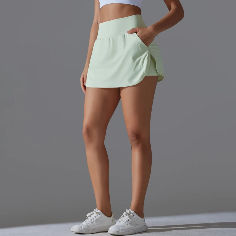 Esportes ao ar livre yoga saia badminton tênis saia de cintura alta respirável suor saia ativo atlético yoga fitness saia curta