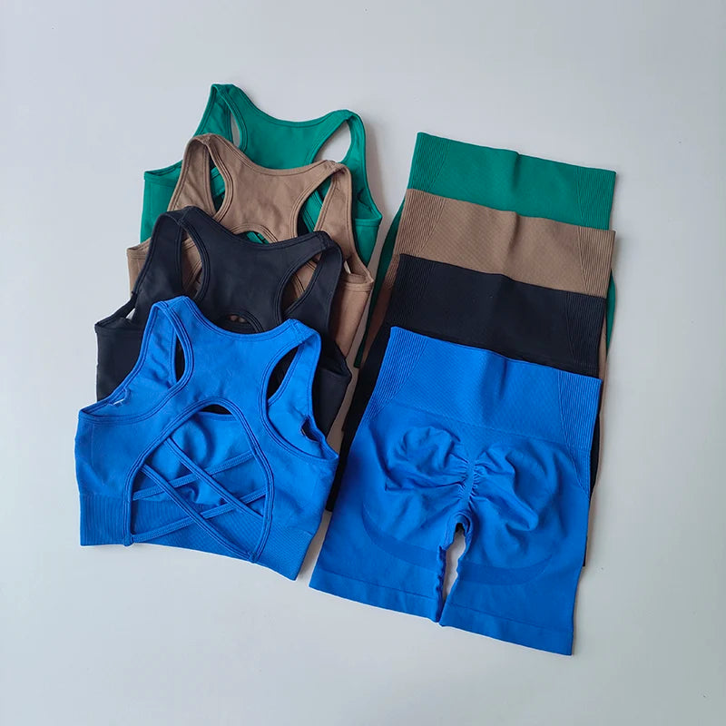 Seamless Yoga Set para Mulheres, Sexy Sutiã Esportivo, Shorts de Cintura Alta, Roupa de Ginásio, Terno sem mangas Fitness, 2 pcs