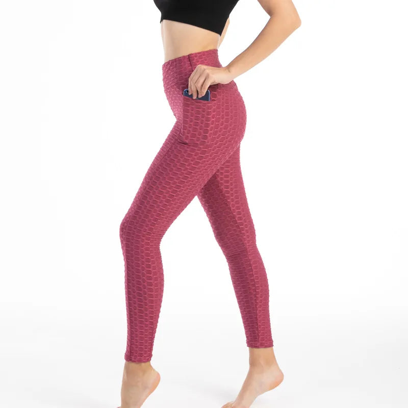 Moda feminina bolso bolha calças elásticas magro leggings ginásio correndo ciclismo calças de fitness cintura alta hip lift leggings feminino