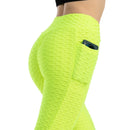 Moda feminina bolso bolha calças elásticas magro leggings ginásio correndo ciclismo calças de fitness cintura alta hip lift leggings feminino