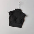 Malha integrada copo voador manga curta anti-rugas esportes yoga fitness conforto almofada no peito wear-free sutiã suspender topo