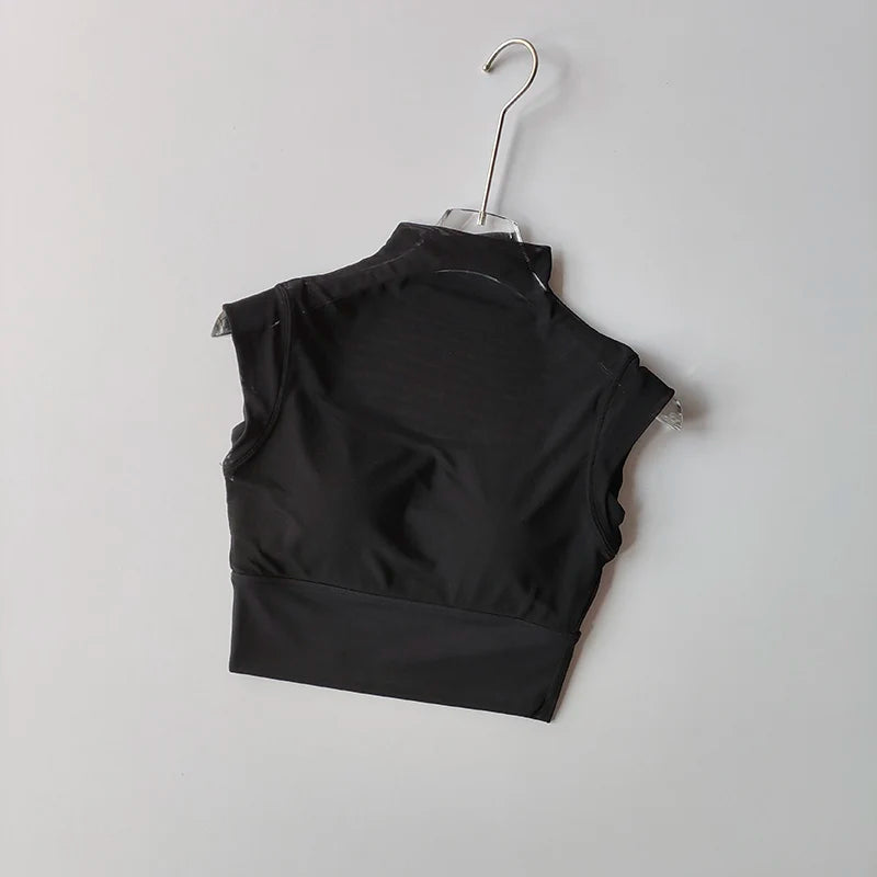 Malha integrada copo voador manga curta anti-rugas esportes yoga fitness conforto almofada no peito wear-free sutiã suspender topo