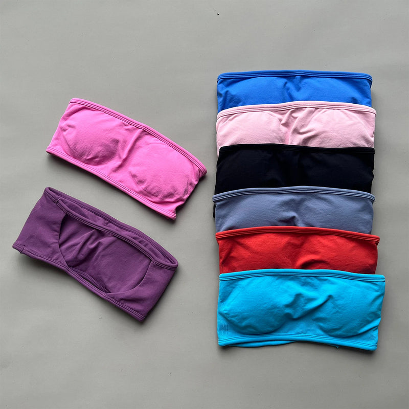 ASHLIMO Sutiã esportivo feminino bandeau sem costas, gola halter, regata de ioga, sem costura, treino, academia, tubo curto