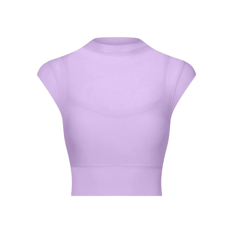 Malha integrada copo voador manga curta anti-rugas esportes yoga fitness conforto almofada no peito wear-free sutiã suspender topo