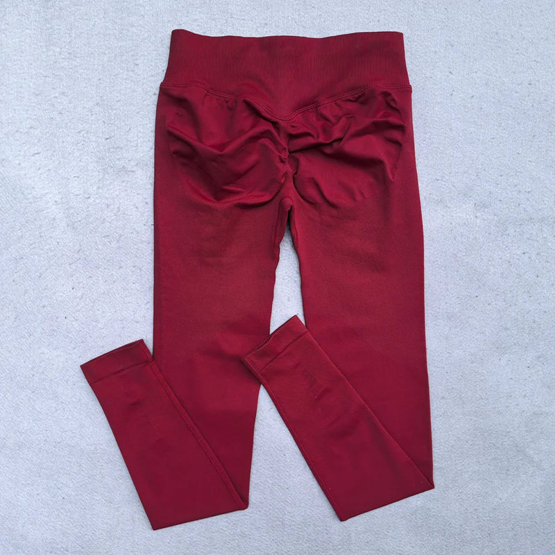 Leggings mulheres scrunch sem costura yoga leggings ginásio calças esportivas baixa faixa com nervuras alta estiramento roupa de fitness treino collants