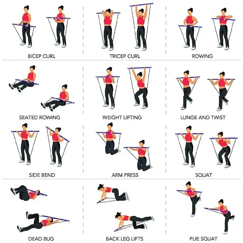 Kit de pilates com faixas de resistência, pilates de ioga multifuncional, kit de resistência portátil para academia em casa, exercícios de corpo inteiro