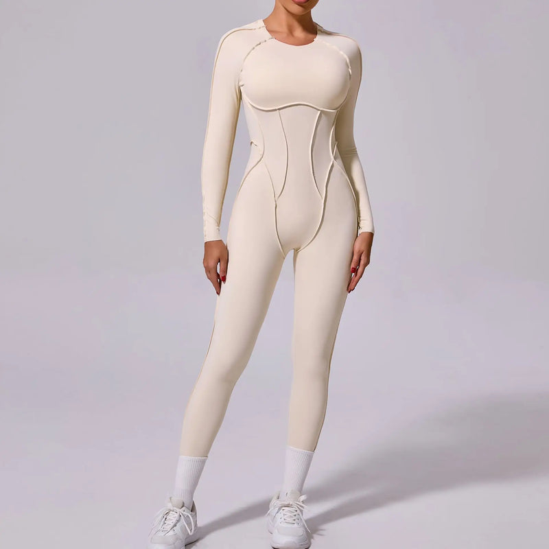 Macacão de yoga de uma peça feminino conjunto de manga comprida secagem rápida terno de yoga ginásio terno de treinamento roupas esportivas bodysuits feminino conjunto de fitness