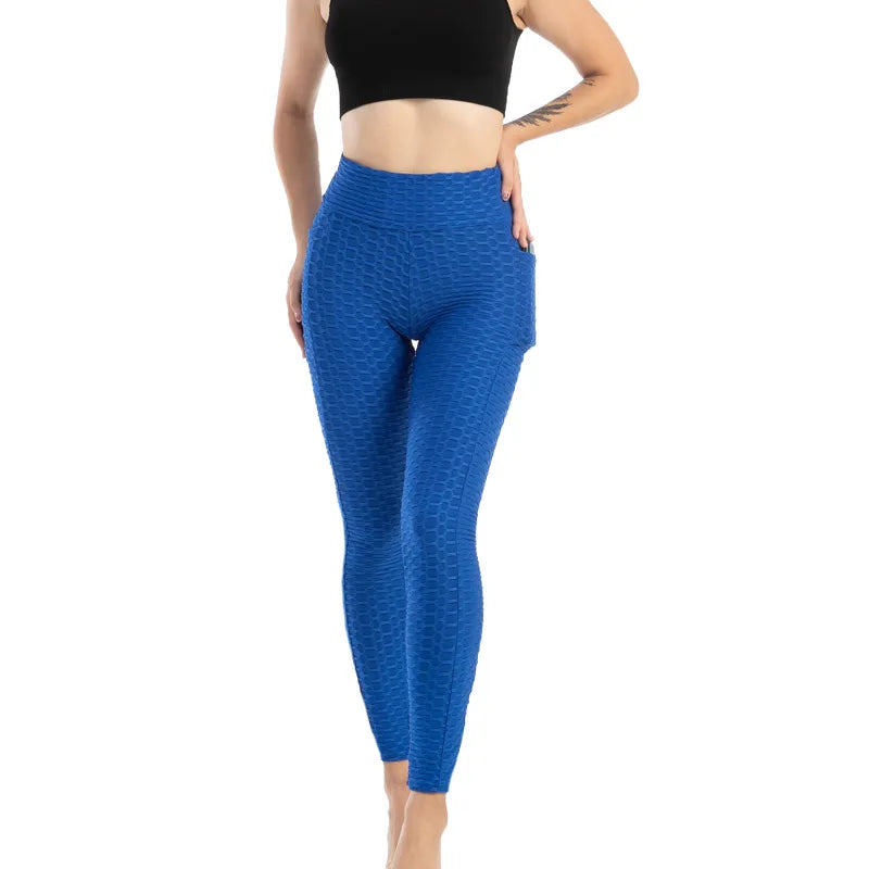 Moda feminina bolso bolha calças elásticas magro leggings ginásio correndo ciclismo calças de fitness cintura alta hip lift leggings feminino