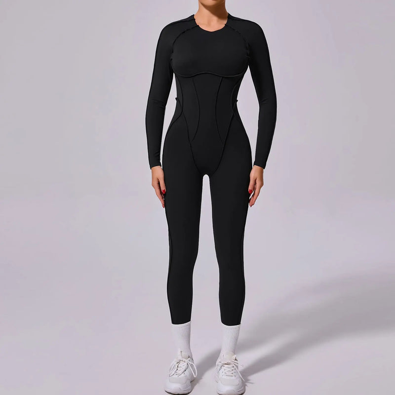 Macacão de yoga de uma peça feminino conjunto de manga comprida secagem rápida terno de yoga ginásio terno de treinamento roupas esportivas bodysuits feminino conjunto de fitness