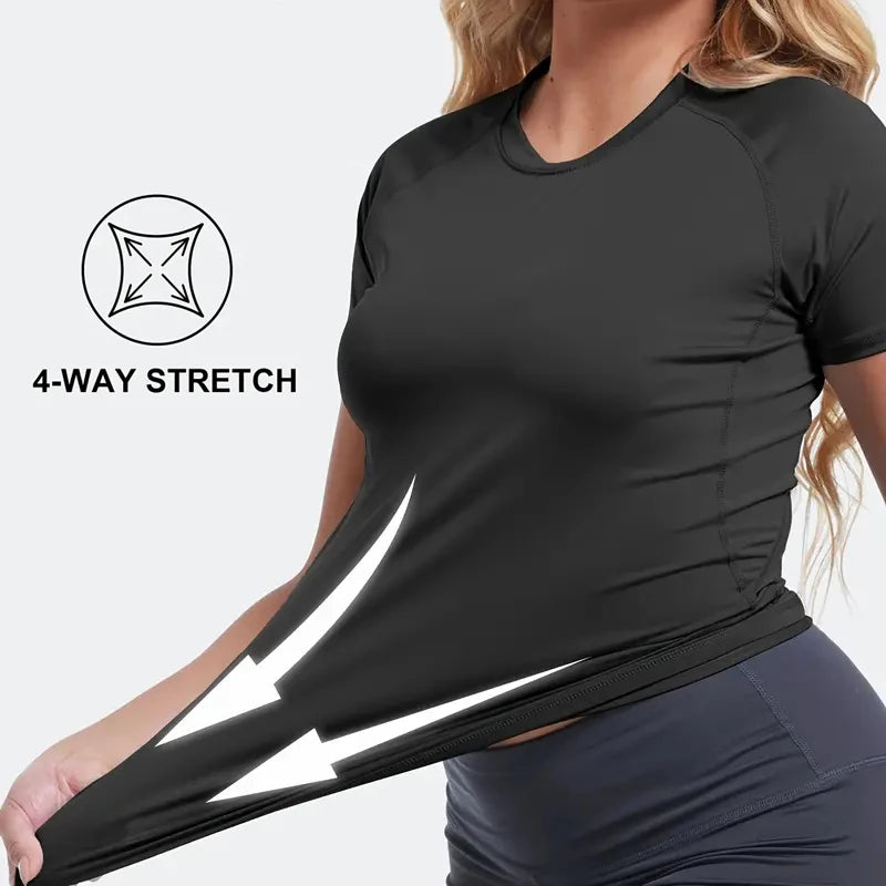 Camisa de compressão feminina manga curta atlético yoga correndo camiseta verão ginásio treino secagem rápida elástico camisetas topos baselayer