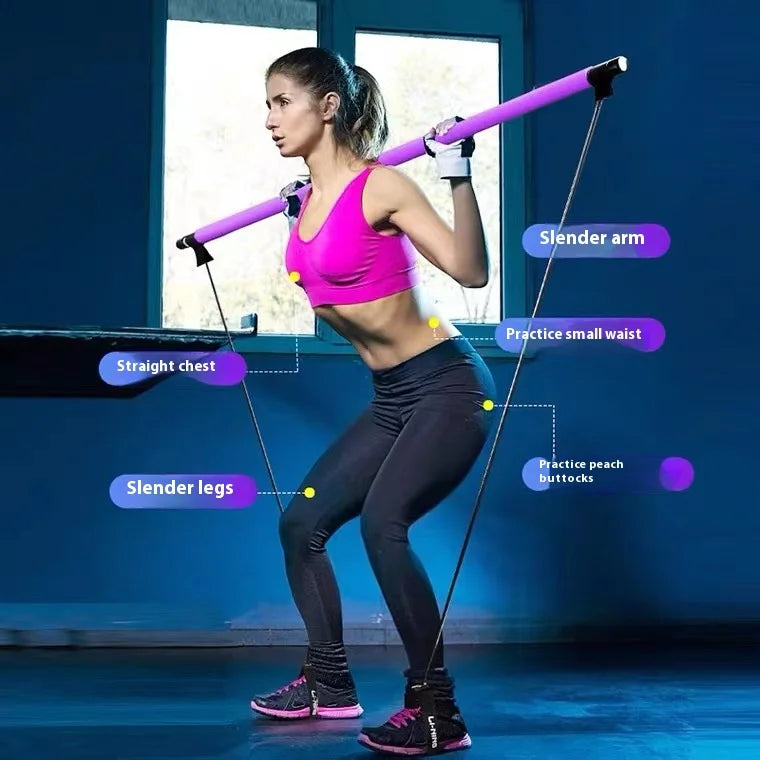 Vara de pilates multifuncional, equipamento fitness para ioga, pilates, elasticidade doméstica, treinamento de quadril, corda de puxar