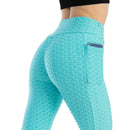 Moda feminina bolso bolha calças elásticas magro leggings ginásio correndo ciclismo calças de fitness cintura alta hip lift leggings feminino