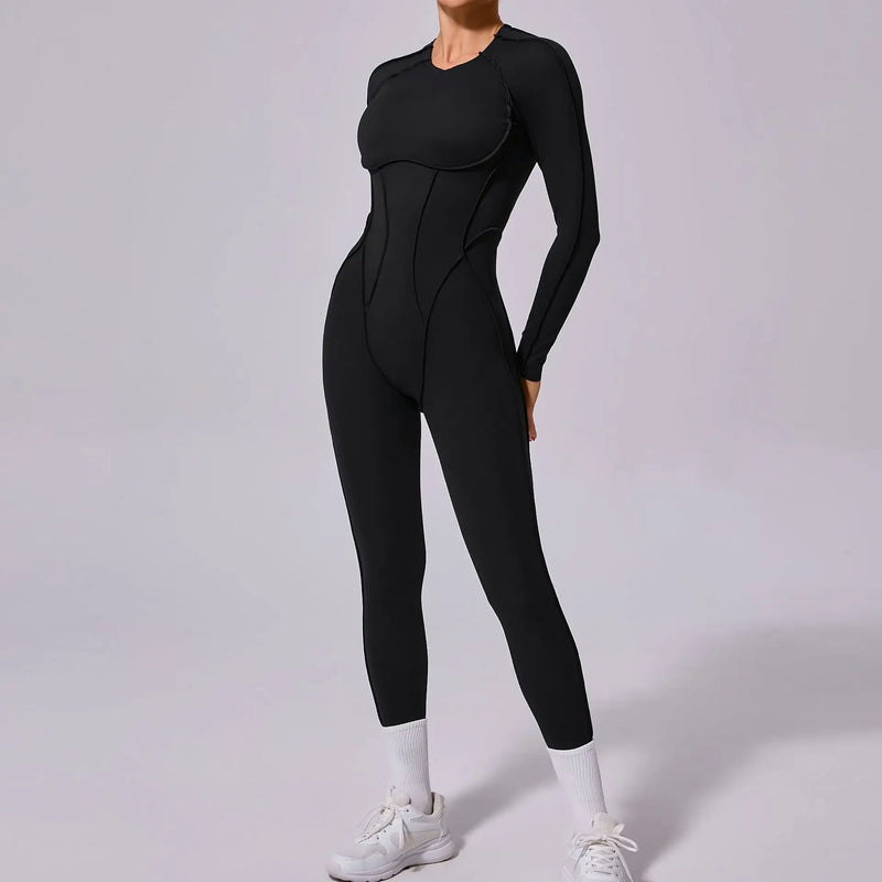 Macacão de yoga de uma peça feminino conjunto de manga comprida secagem rápida terno de yoga ginásio terno de treinamento roupas esportivas bodysuits feminino conjunto de fitness