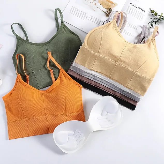 Sem costas roupas esportivas mulher ginásio sutiã esportivo sem costura roupa interior das mulheres alça de ombro ajustável interior acolchoado yoga colete bralette