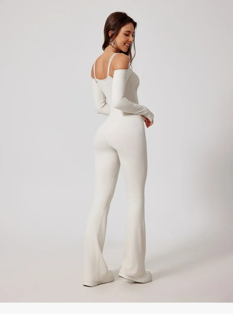 Fubeike novo macacão de yoga para esportes volta beleza volta marrom sem costura alça de ombro duplo collants sexy bodysuit de uma peça