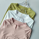 Meia zip esportes topo feminino apertado encaixe emagrecimento cordão yoga terno de manga comprida camiseta correndo terno de fitness outono inverno