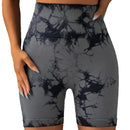 Shorts esportivos femininos com estampa tie-dye e cintura alta, shorts skinny casuais, confortáveis e respiráveis sem costura para ioga, academia, treino