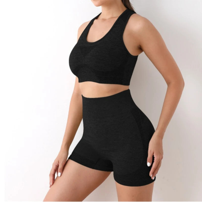 Conjunto de yoga shorts de ginásio feminino esporte sutiãs sutiã treino topos para mulheres roupas de yoga leggings de fitness conjunto de ginásio sem costura conjuntos de yoga