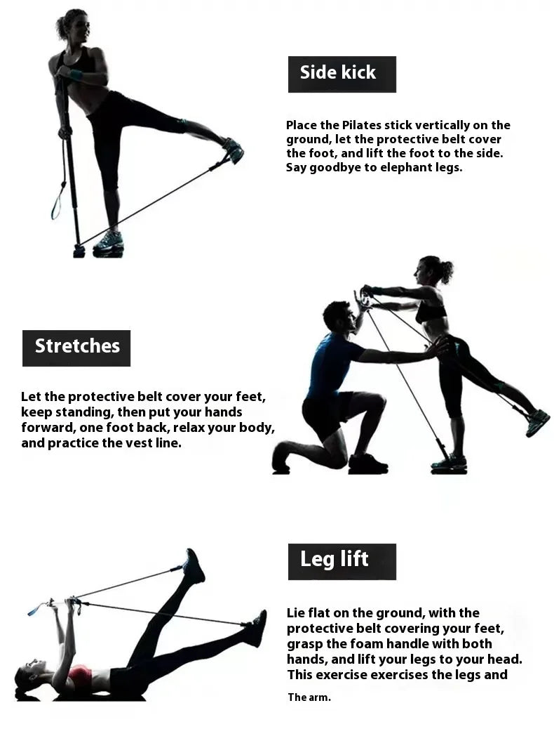 Vara de pilates multifuncional, equipamento fitness para ioga, pilates, elasticidade doméstica, treinamento de quadril, corda de puxar