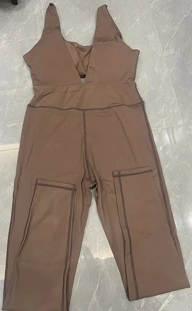 Conjuntos de yoga macacões feminino v-back uma peça alta elástica bodysuits roupas esportivas fitness acolchoado náilon macio ginásio treino macacão