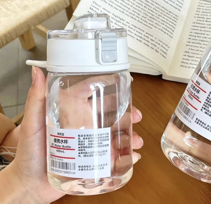 Garrafa de água transparente portátil kawaii, copo de água esportivo, copo prático de plástico, viagem ao ar livre, escritório, garrafa de água essencial]