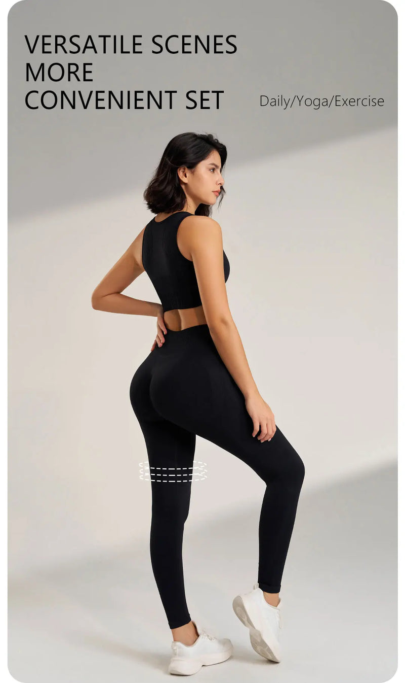 Conjunto de roupas de yoga feminino cintura alta leggings e topo duas peças sem costura roupas de exercício de fitness roupa interior de fitness plus size