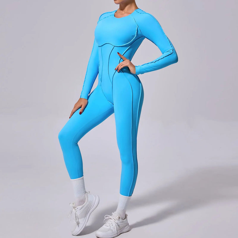 Macacão de yoga de uma peça feminino conjunto de manga comprida secagem rápida terno de yoga ginásio terno de treinamento roupas esportivas bodysuits feminino conjunto de fitness