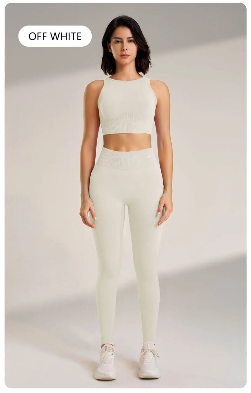 Conjunto de roupas de yoga feminino cintura alta leggings e topo duas peças sem costura roupas de exercício de fitness roupa interior de fitness plus size