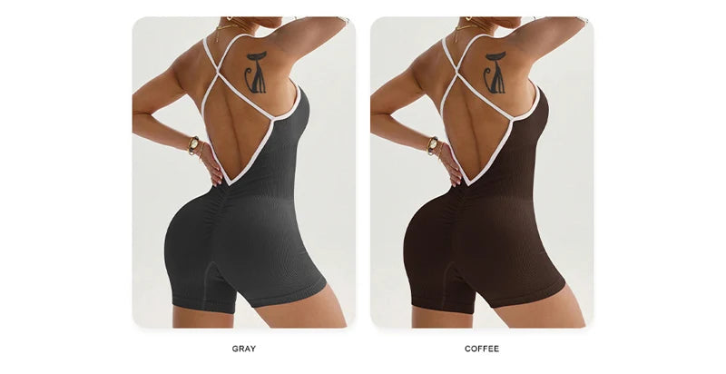 Sexy sem costas macacão feminino conjunto de yoga bodysuit para fitness ginásio roupas esportivas macacão vestido de dança treino roupas esportivas