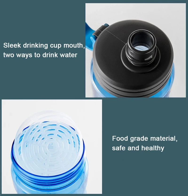 Garrafa de água esportiva de grande capacidade, 2l, 3l, com filtro, copo de água de plástico ecológico, portátil, garrafa de bebida fitness, chaleira sem bpa