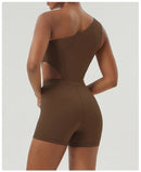 Mulheres de um ombro esporte bodyduit elástico acolchoado fitness ginásio yoga macacão