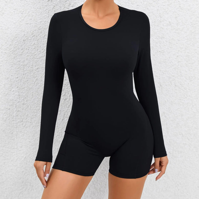 2025 conjunto de yoga sem costas macacão de uma peça curto feminino fitness ginásio macacão manga longa roupas de treino para mulher roupas esportivas