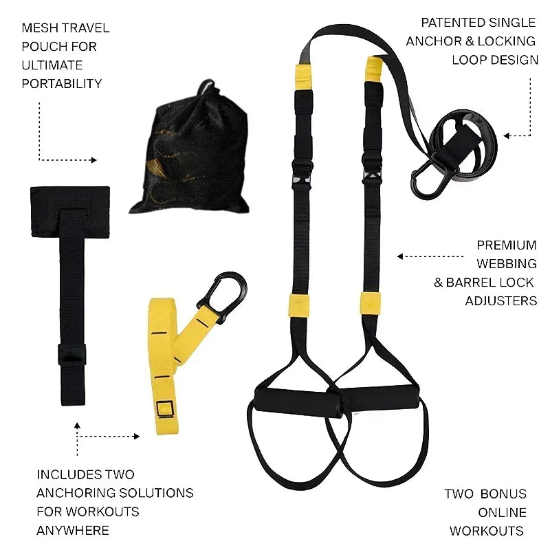 Correia de treinamento de suspensão fitness força power suspensão trainer ajustável yoga cinta montagem na parede profissional trx tensor