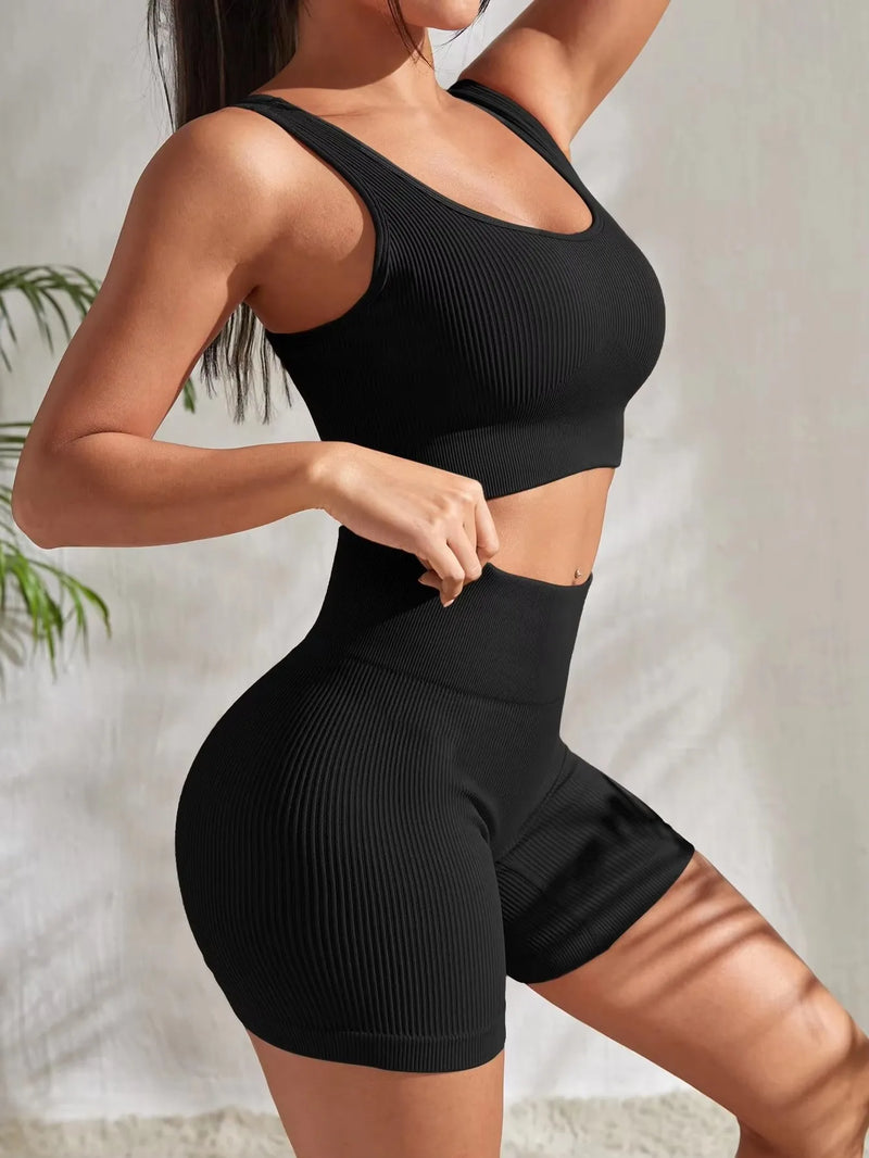 Conjunto esportivo sem costura feminino roupa de fitness costela yoga terno correndo sutiã sem almofada com treino leggings ginásio roupas esportivas