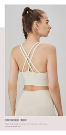Novo verão sexy sutiãs esportivos mulheres colete de fitness esportes topo cruz volta yoga sutiã correndo fitness respirável à prova de choque sutiã de yoga