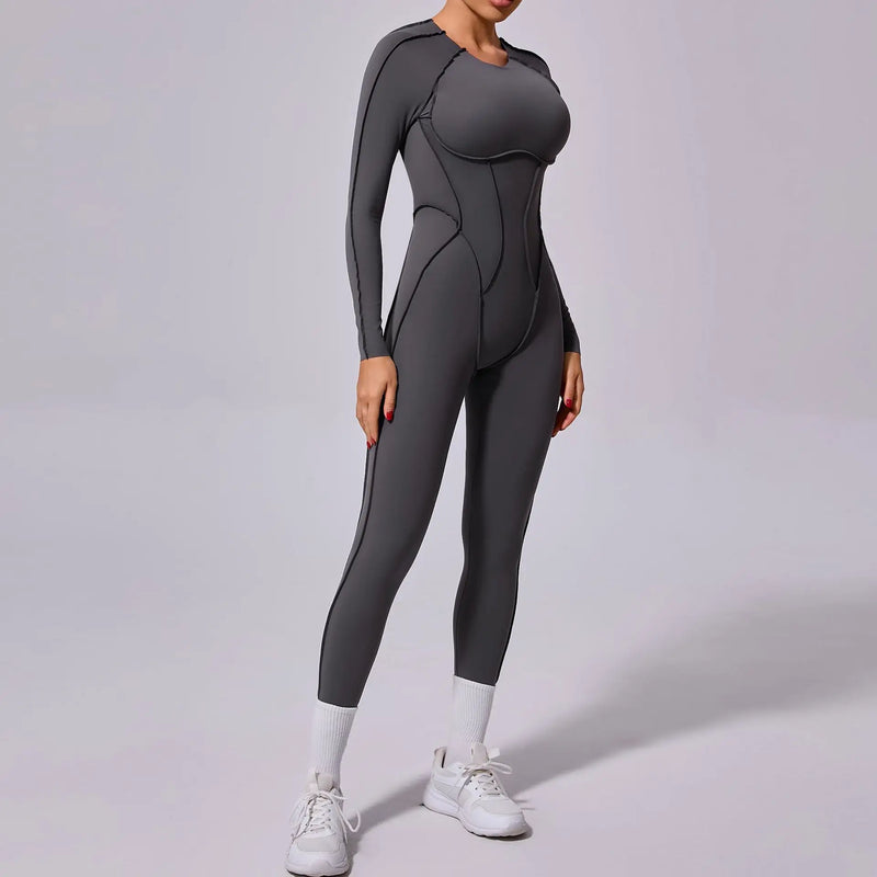 Macacão de yoga de uma peça feminino conjunto de manga comprida secagem rápida terno de yoga ginásio terno de treinamento roupas esportivas bodysuits feminino conjunto de fitness